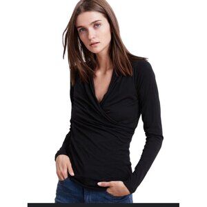 Velvet By Graham & Spencer Black Long Sleeve Wrap Top Size S NWT